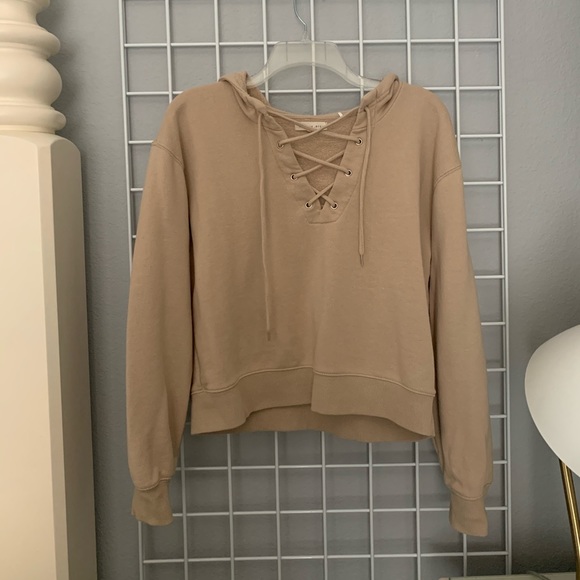 Tan lace up hoodie - Picture 2 of 3